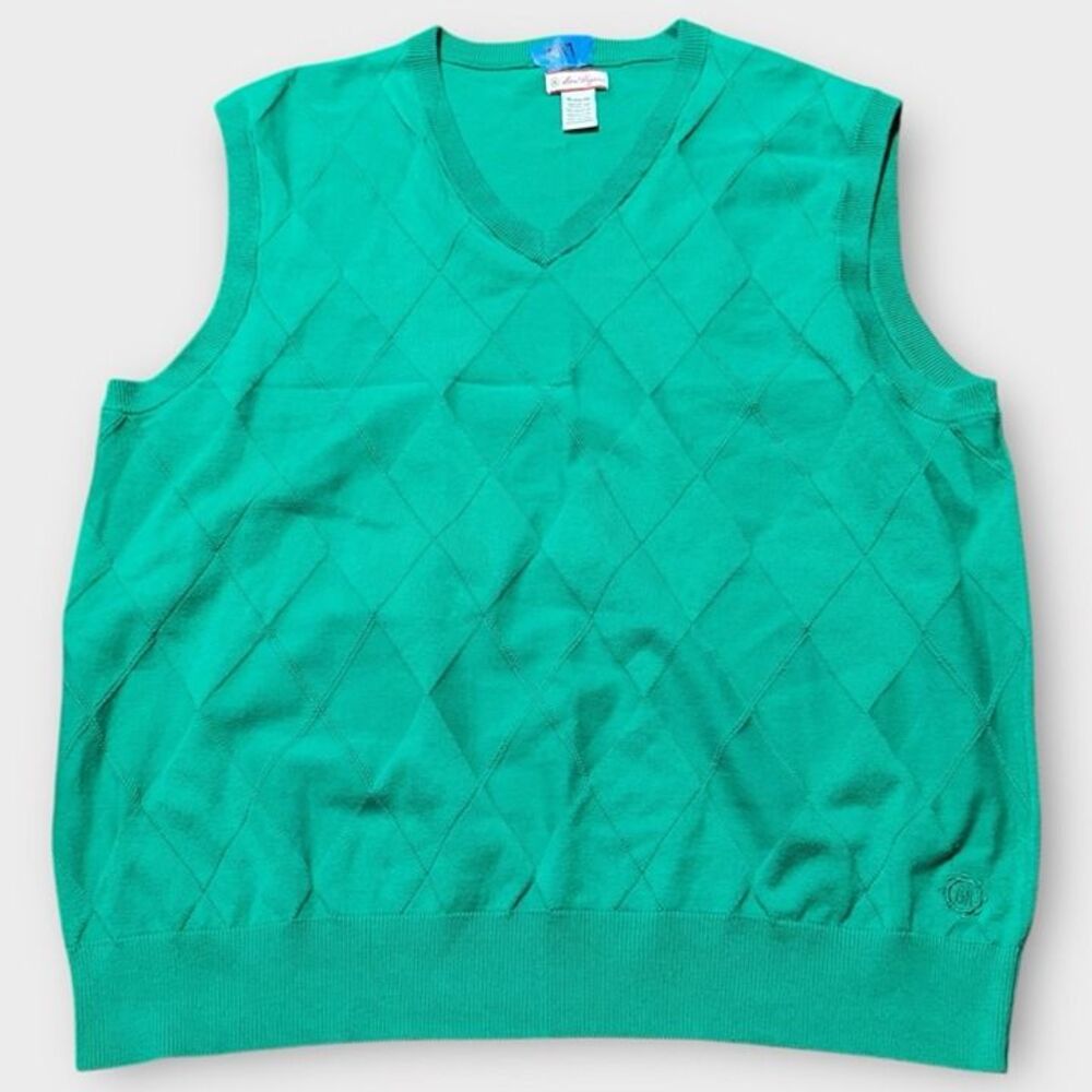 BEN HOGAN Men Size XL Argyle Golf Vest Green Golfwear Cotton Outdoor Diamond